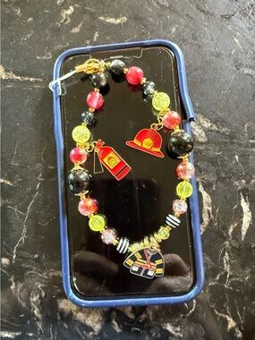 Kids Firefighter Beaded Phone Chatm - Red, Black & Yellow